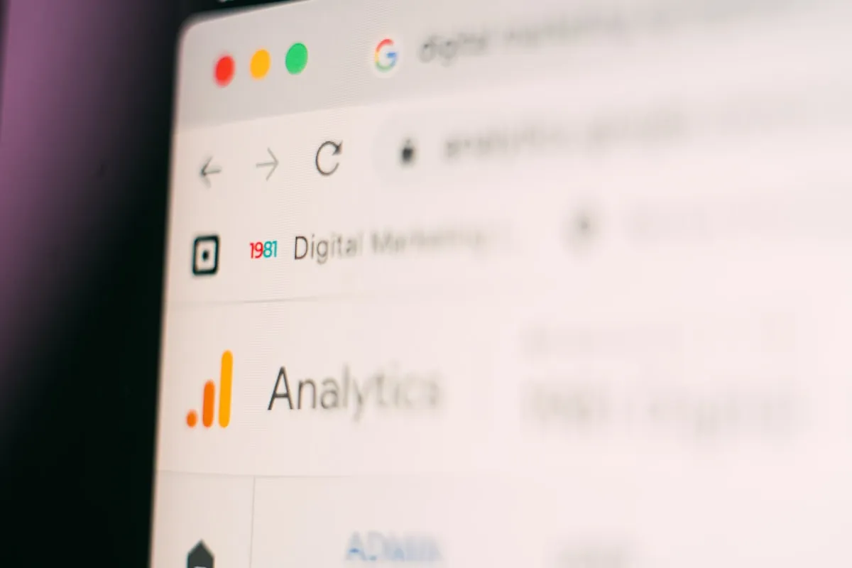Browser close-up of Google Analytics — AI-enhanced web + SEO